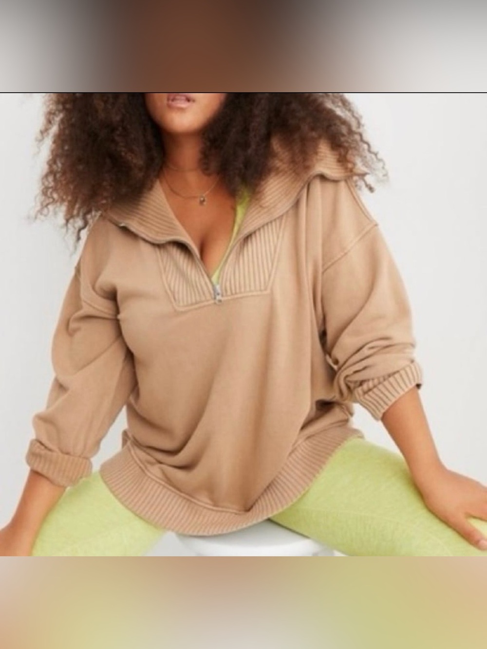 Aerie down to earth 1/4 zip sweatshirt size M tan